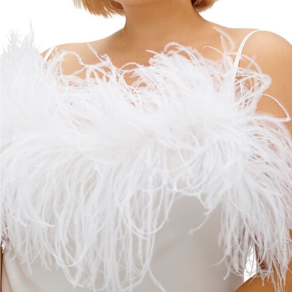 SLEEPER Boheme Feather-trimmed Midi Slip Dress in Ecovero White - Picture 8 of 11